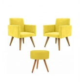 Kit Com 2 Poltronas Talita e 1 Puff Redondo