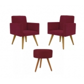 Kit Com 2 Poltronas Talita e 1 Puff Redondo