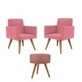 Kit Com 2 Poltronas Talita e 1 Puff Redondo