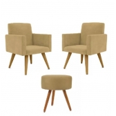 Kit Com 2 Poltronas Talita e 1 Puff Redondo
