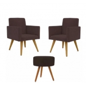Kit Com 2 Poltronas Talita e 1 Puff Redondo