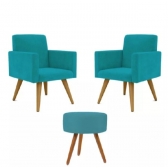 Kit Com 2 Poltronas Talita e 1 Puff Redondo