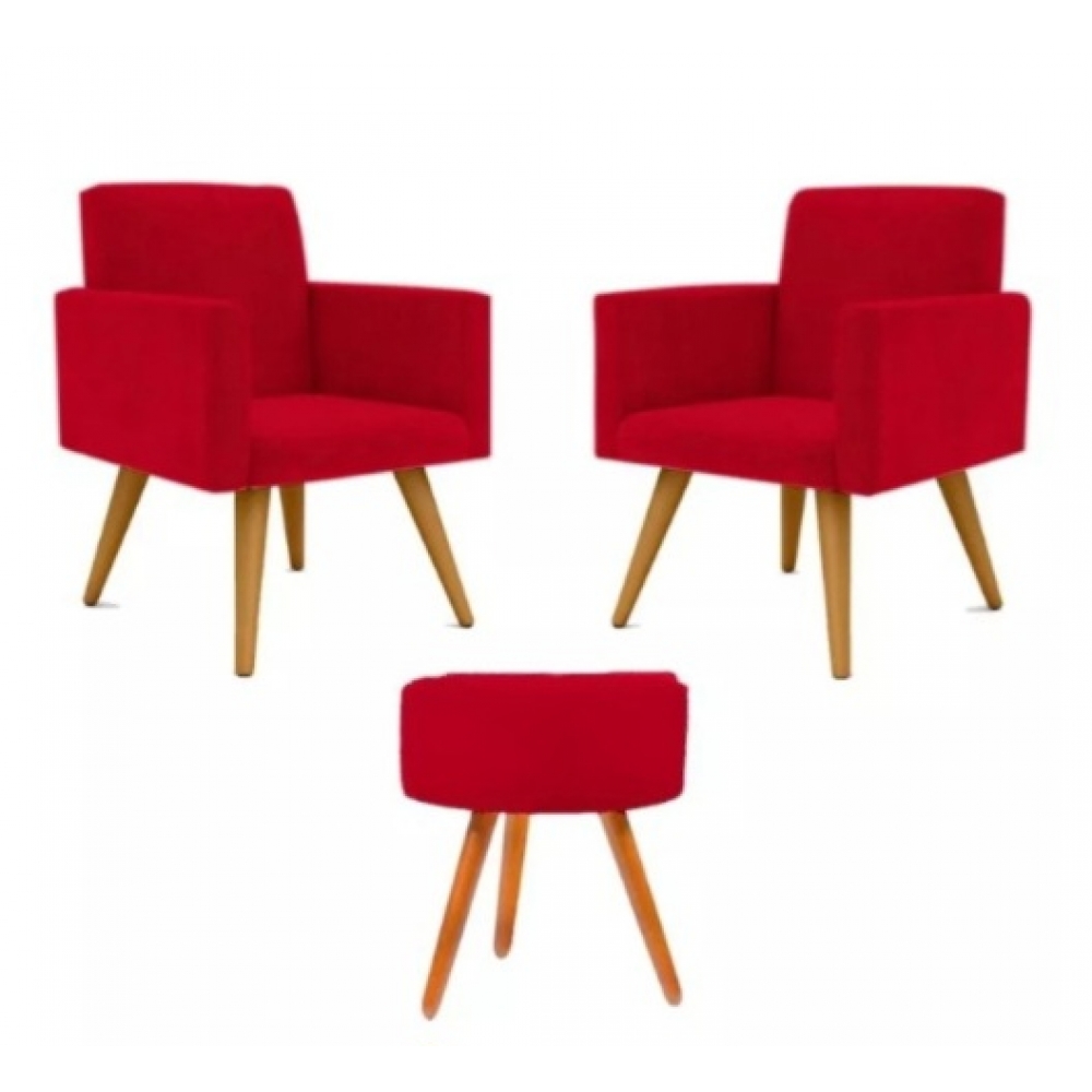 Kit Com 2 Poltronas Talita e 1 Puff Redondo