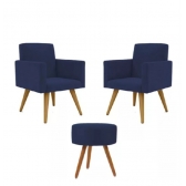 Kit Com 2 Poltronas Talita e 1 Puff Redondo